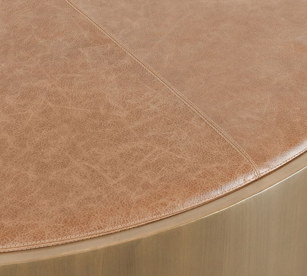 Brockton Round Metal & Leather Coffee Table Pottery Barn