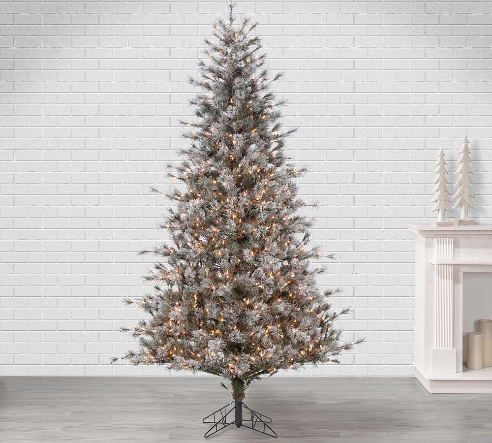 Lit Flocked Layered Spruce Faux Christmas Trees