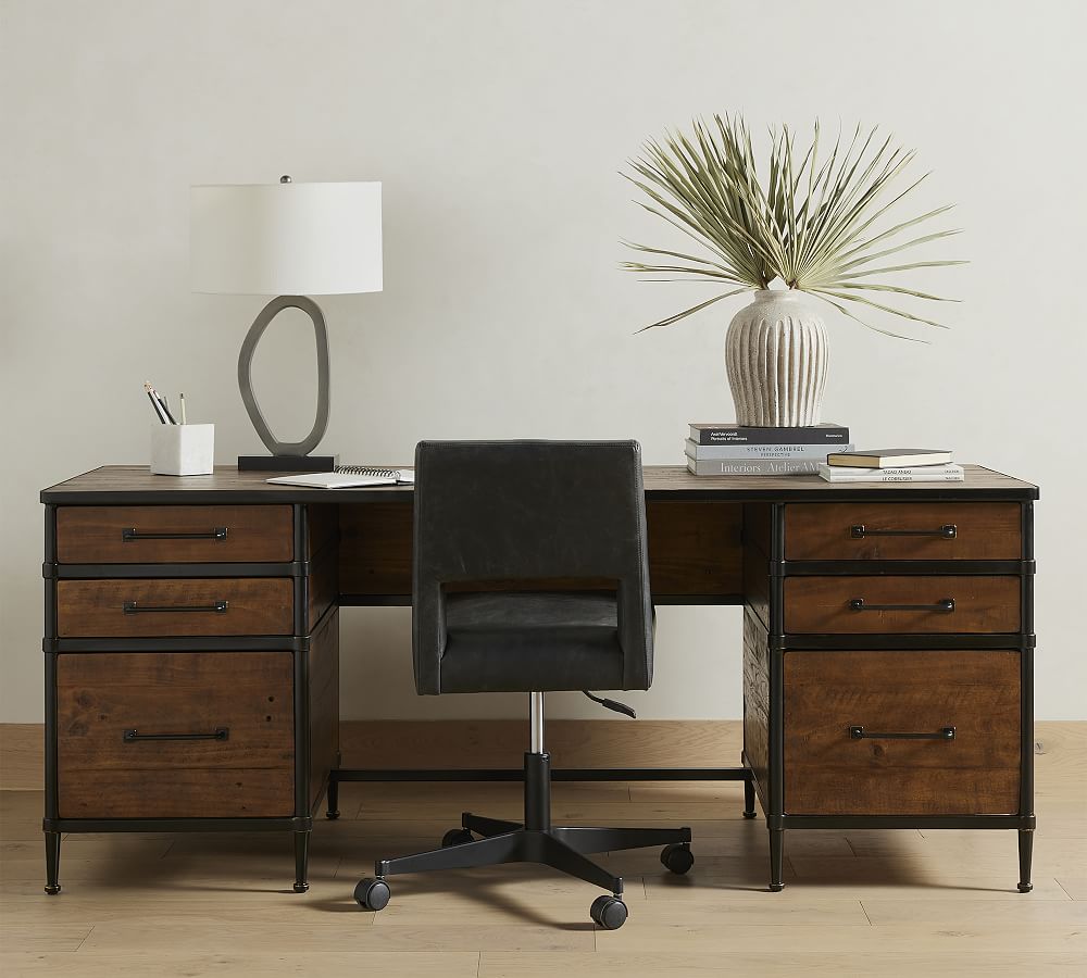 The Nicholson Industrial Executive Desk With Reclaimed Barnwood Top