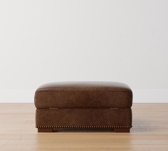 Turner Leather Storage Ottoman with Nailheads | Pottery Barn