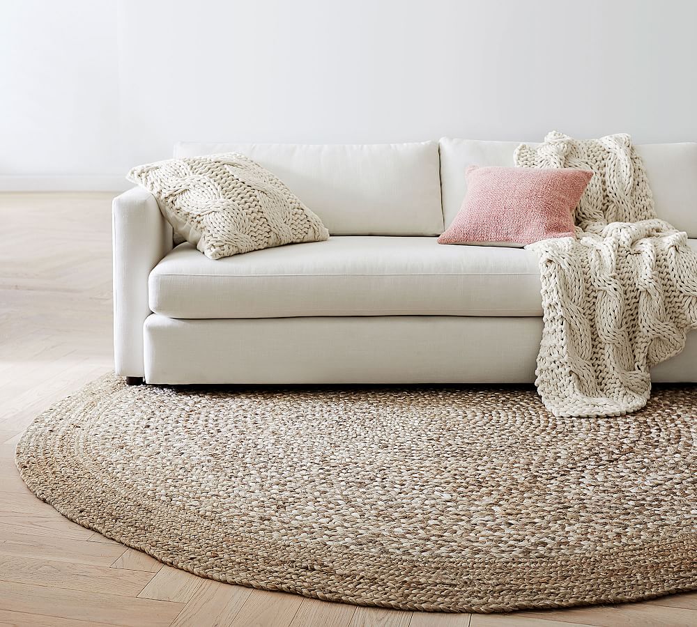 OPEN BOX Border Round Braided Jute Rug Pottery Barn