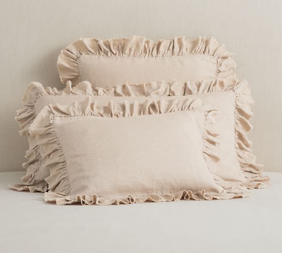 Fringe/raw edge flanged linen pillow with insert, handmade, small shop, —  Made on 23rd