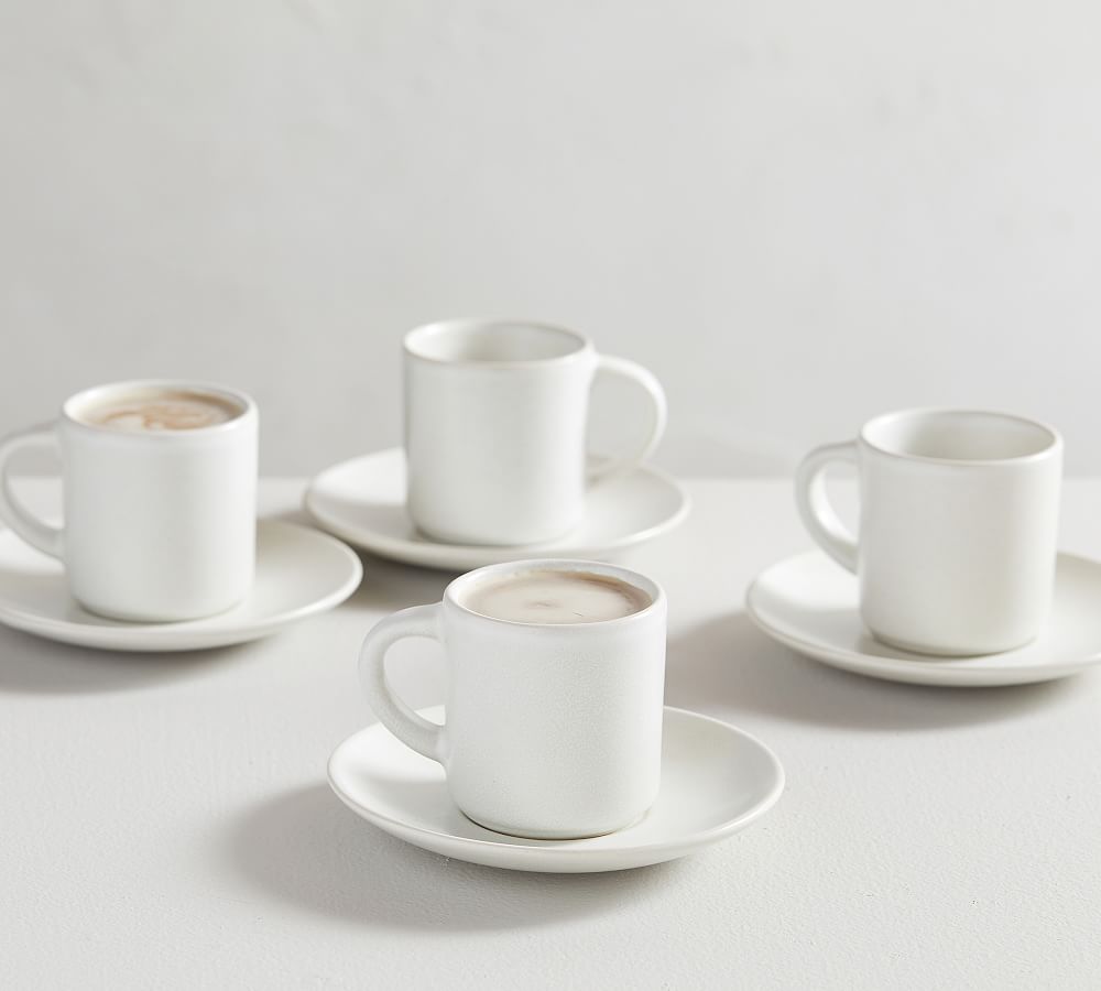Espresso cups set 6 cups w 6 saucer white plain porcelain 2.5 oz in box