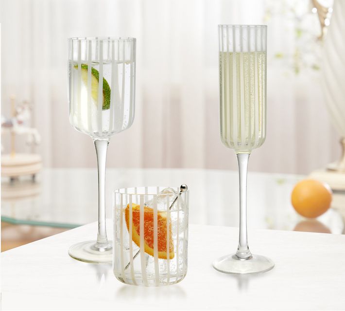 Pottery Barn Stripe Champagne Flutes - Set of 4