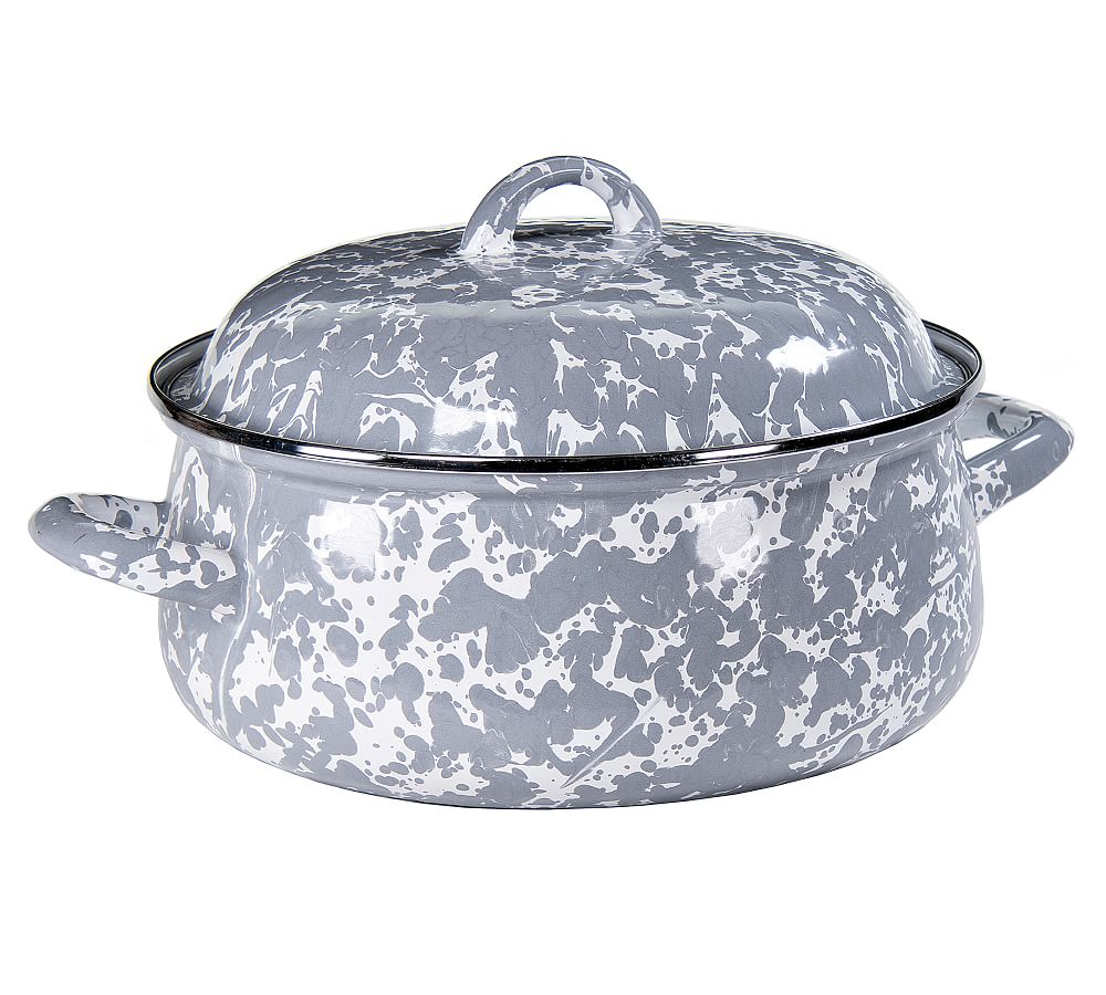 Golden Rabbit Enamelware 4 qt. Round Porcelain-Coated Steel Dutch Oven in  Grey Swirl with Lid GY31 - The Home Depot