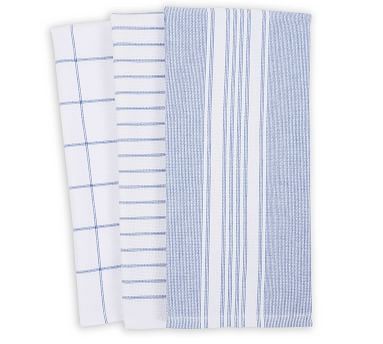 SET OF 4 New PANTRY Cotton Terry Kitchen Towels Blue White Striped Assorted
