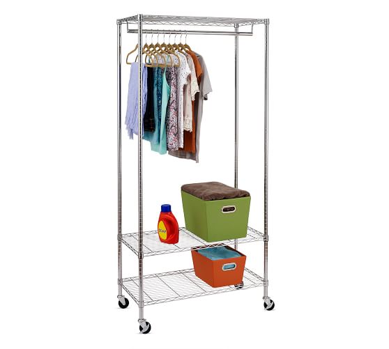 Chrome Rolling Clothing Rack with Shelves | Pottery Barn