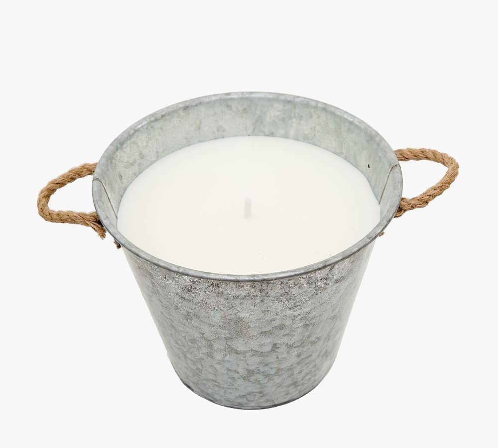 Galvanized Citronella Candle Bucket with Wood Lid Pottery Barn