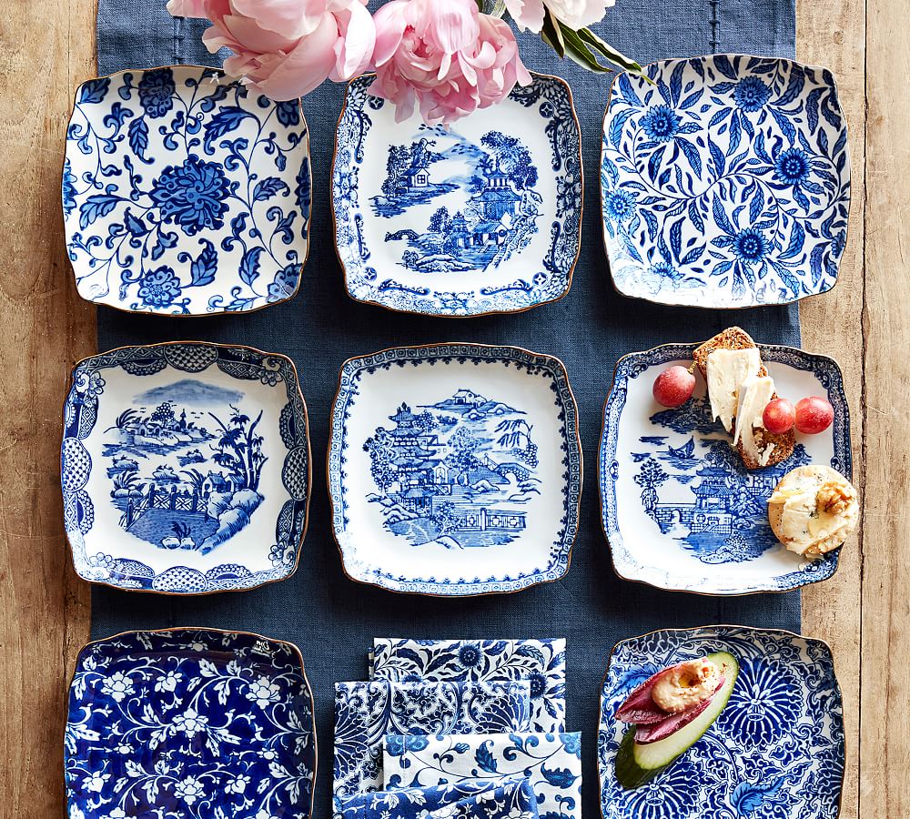 Marlo Thomas Textile Porcelain Appetizer Plates Set of 4 Pottery Barn