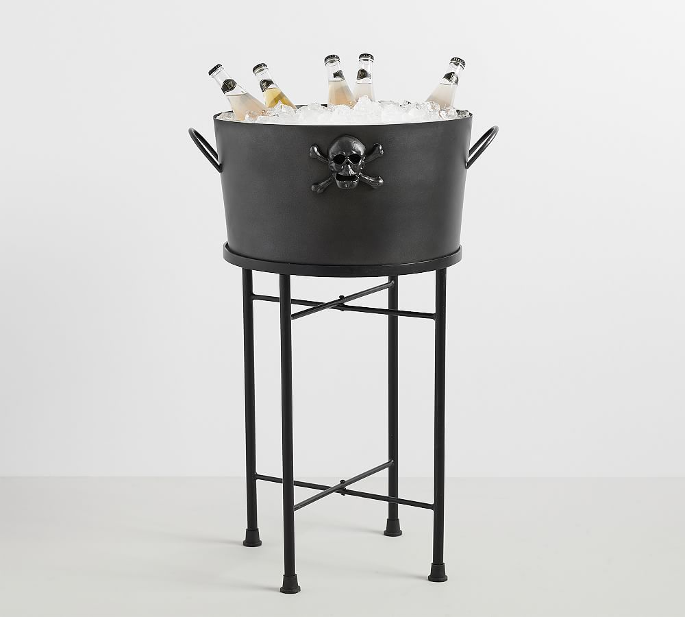 Black Metal Skull Party Bucket with Stand Pottery Barn