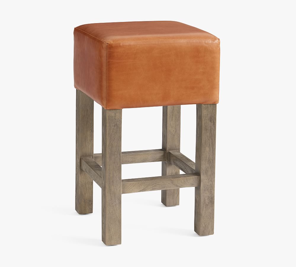 Arden Backless Leather Stool Pottery Barn