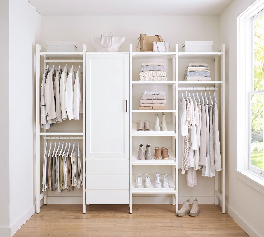 Essential Walk-In Closet by Hold Everything, 8' Hanging System with Cabinet & Drawers​