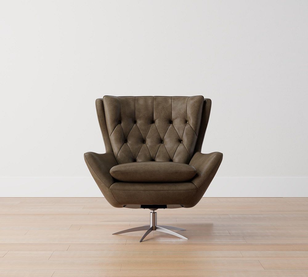 Wells Tufted Leather Swivel Armchair Pottery Barn