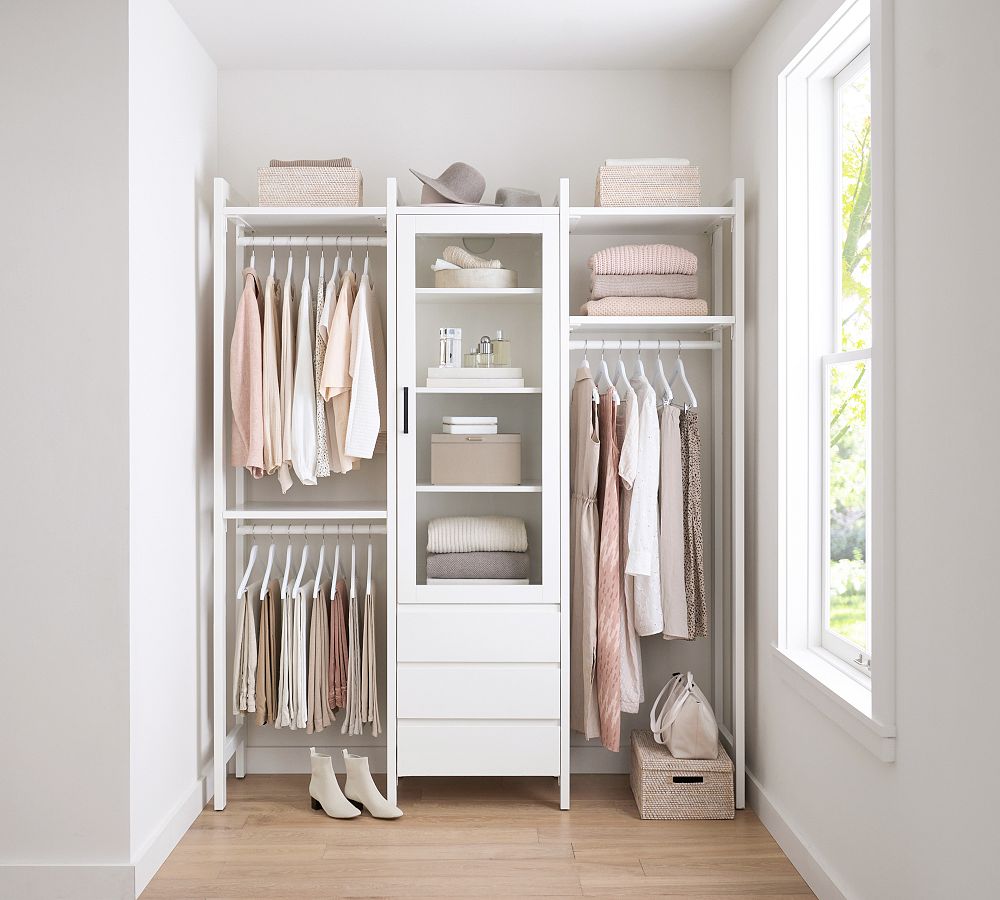 Essential Walk-In Closet by Hold Everything, 6' Hanging System with Glass Cabinet & Drawers​