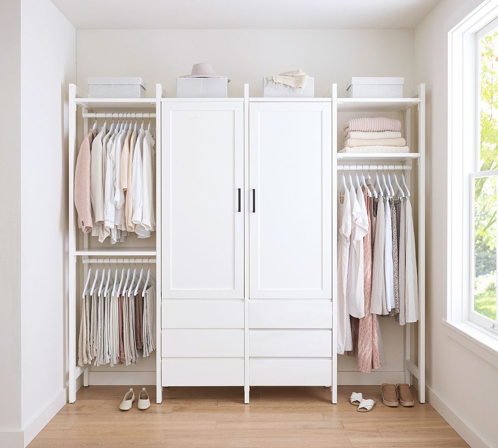 Essential Walk-In Closet by Hold Everything, 8' Hanging System with Double Cabinet & Drawers​