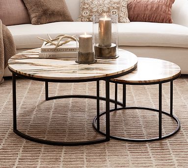 Delaney Round Calacatta Marble Nesting Coffee Tables | Pottery Barn