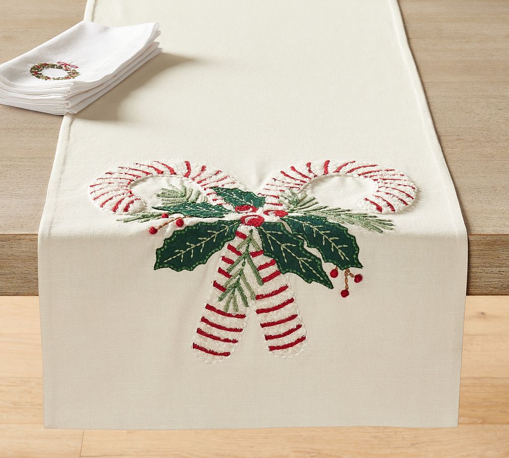 Candy Cane Embroidered Table Runner