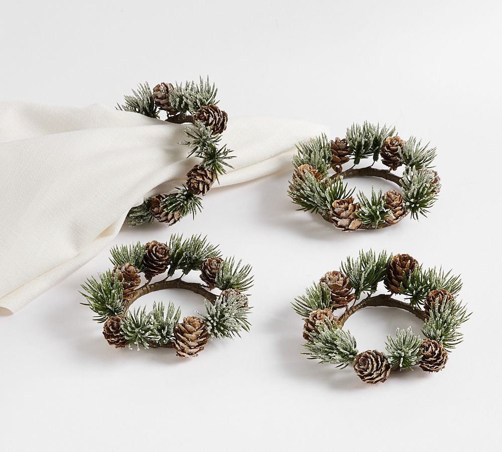 Faux Frosted Pinecone Napkin Rings - Set of 4