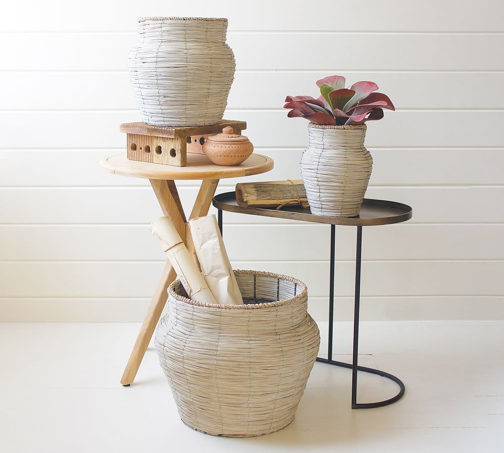 Eliza Wooden Basket Planters Set of 3 Pottery Barn