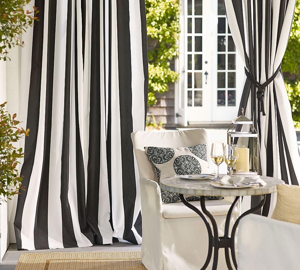 Canopy Stripe Black & Sand Sunbrella Fabric by the Yard, Canopy Stripe  Black & Sand Fabric