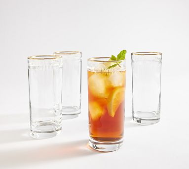 Gold Rim Highball Glasses, Set of 4