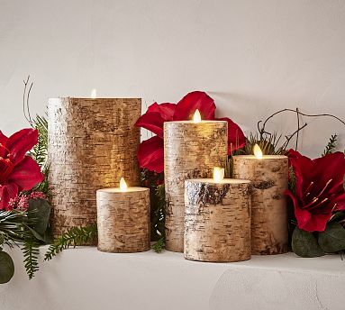 Premium Flickering Flameless Wax Pillar Candles - Sugared Birch