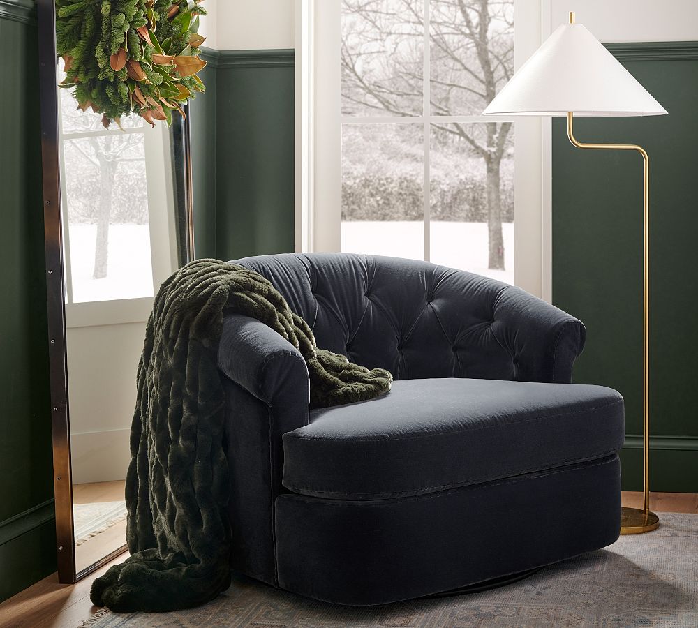 Sutton Tufted Upholstered Swivel Armchair Pottery Barn