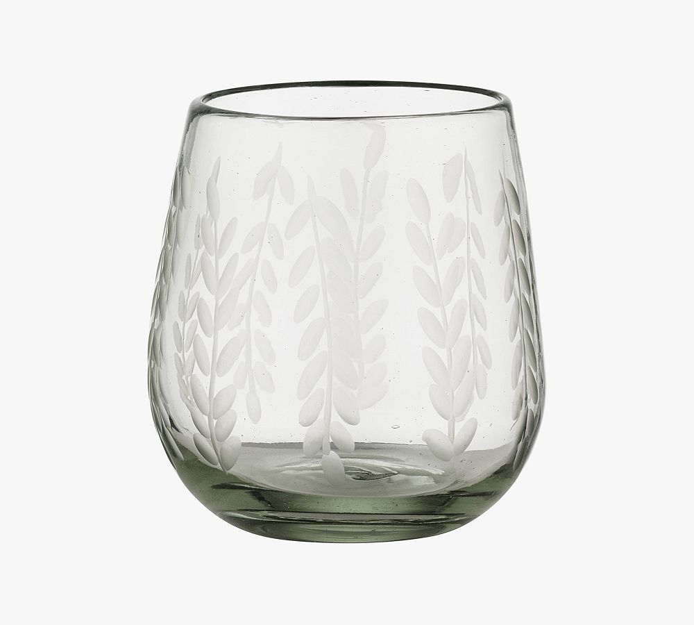 Etched Petals Recycled Stemless Wine Glass Set
