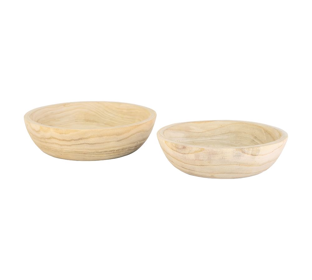 Paulownia Round Carved Wooden Bowls - Set of 2