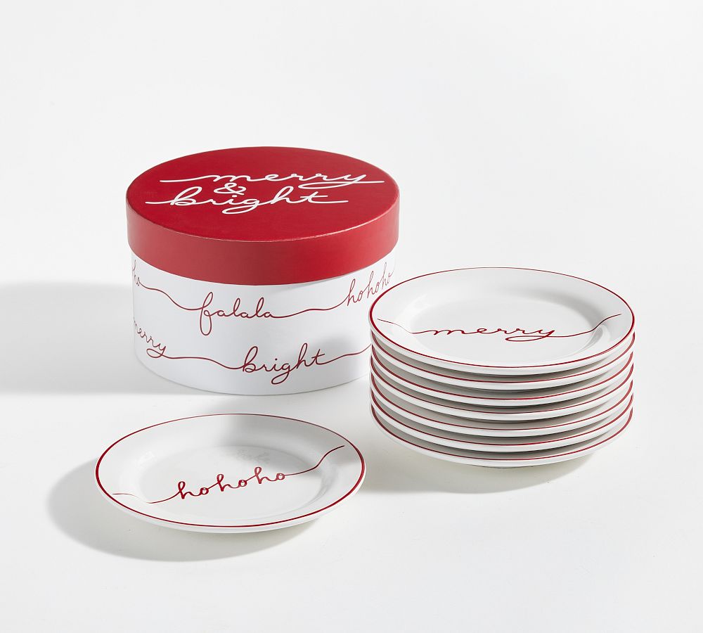 Holiday Sentiment Assorted Stoneware Appetizer Plates with Box Set of