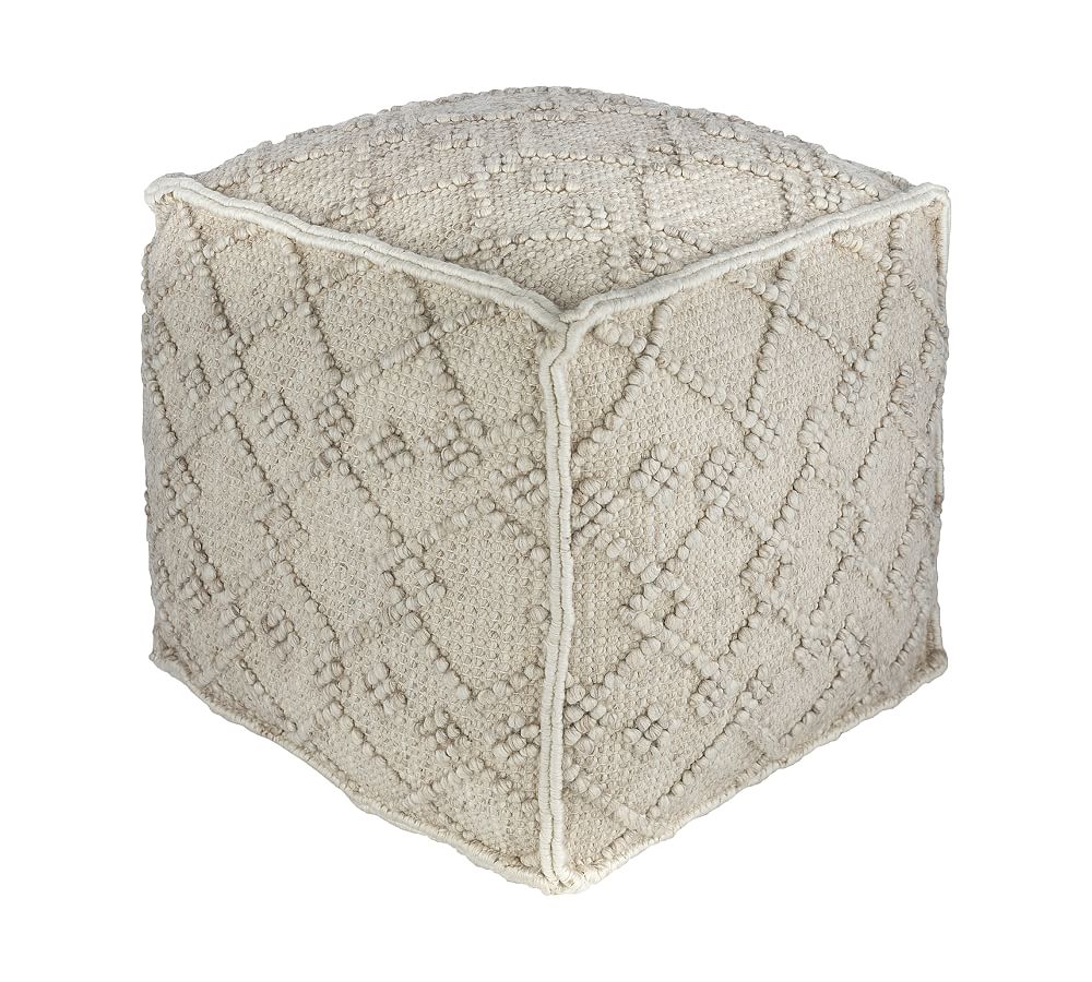 Suse Handwoven Embroidered Wool Pouf
