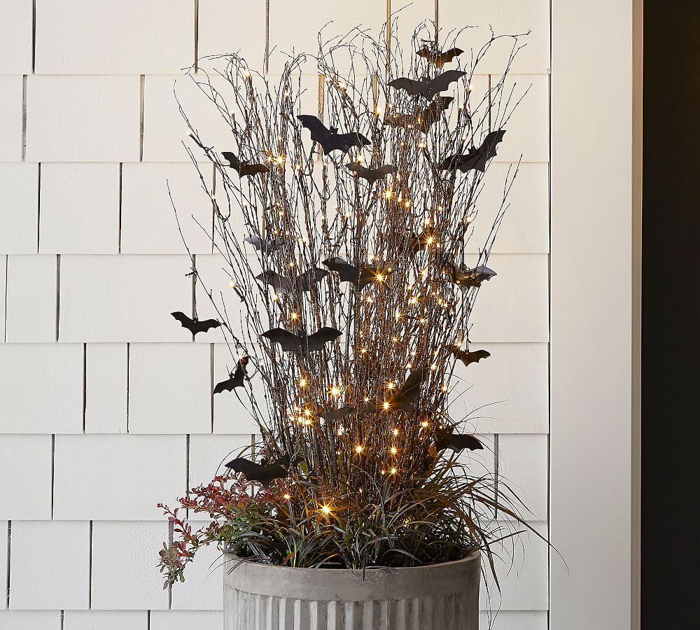 Lit Black Glitter Branches with Bats Pottery Barn