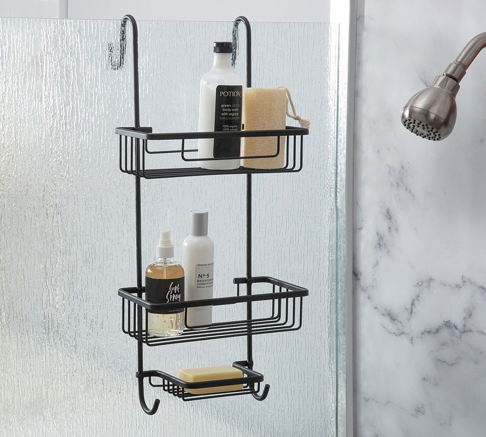 Black Shower Caddy over Head, Hanging Shower Caddy with Soap Dish