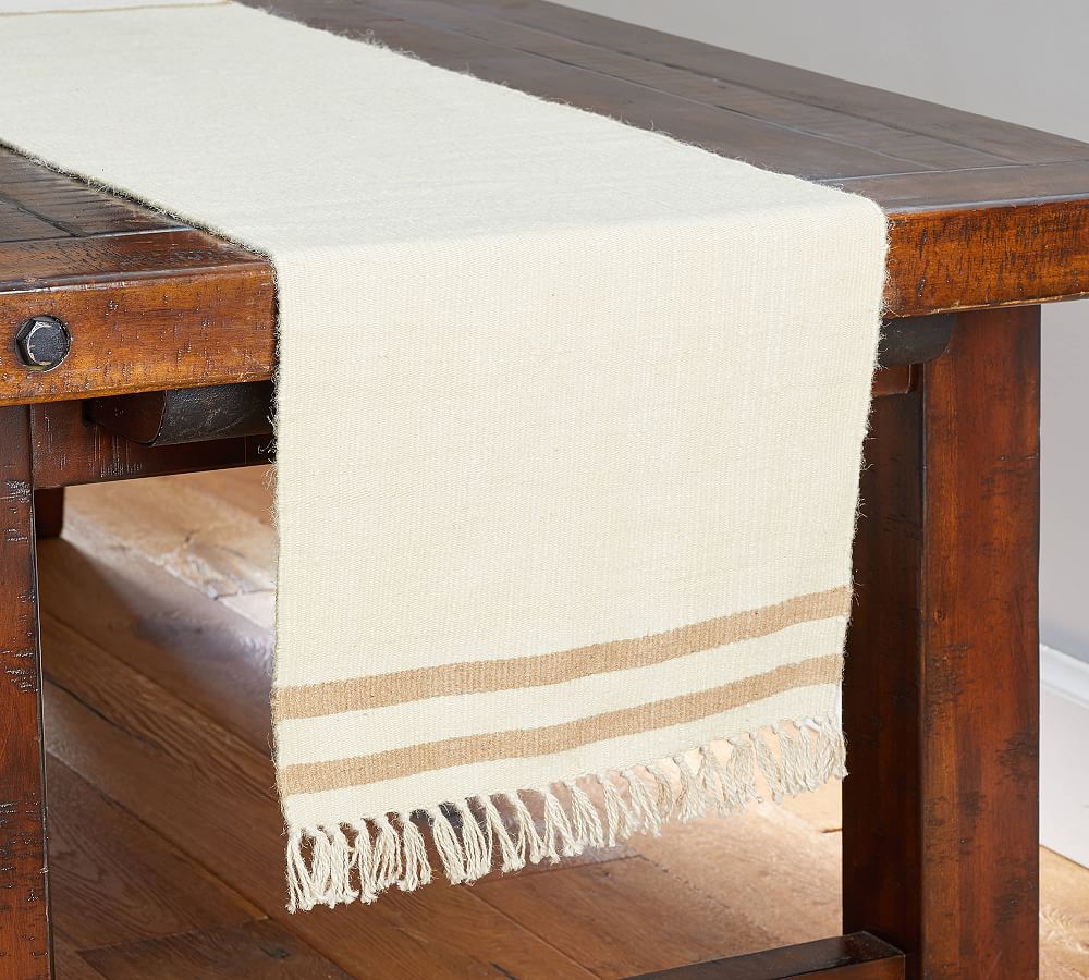 Fairfax Rustic Striped Handwoven Jute Table Runner Pottery Barn
