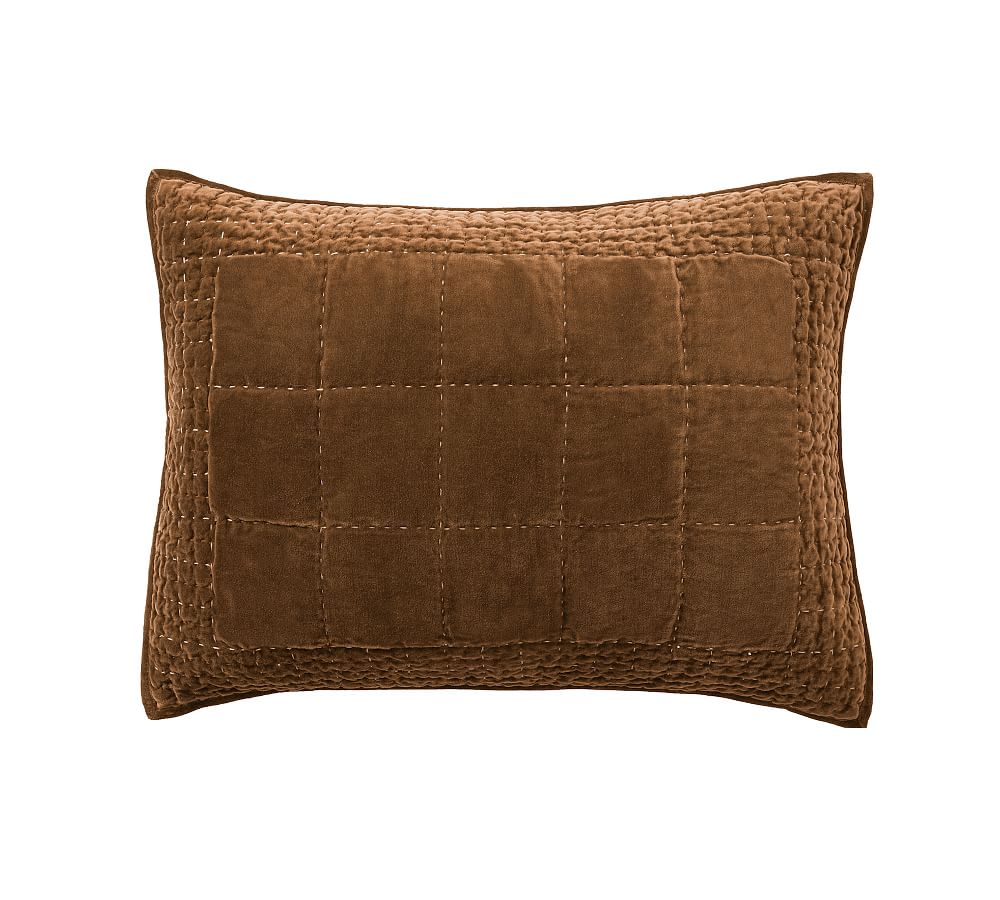 Velvet Handcrafted Box Stitch Quilted King Sham, Set of 2