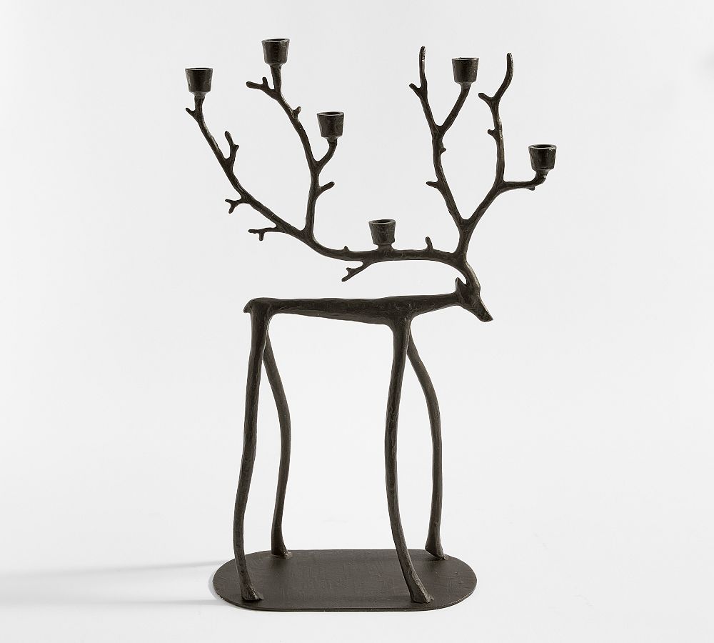 Bronze Sculpted Reindeer Candleholder Centerpiece | Pottery Barn