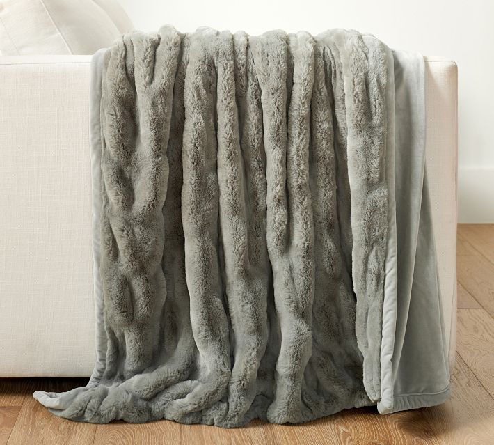 Faux Fur Ruched Throw Blankets Pottery Barn