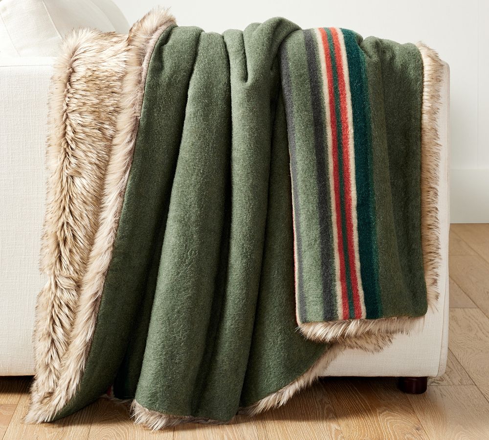 Pendleton® Yakima Faux Fur Back Stripe Throw Pottery Barn