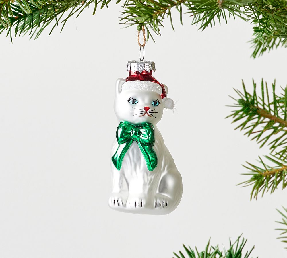Cat with Hat Glass Ornament