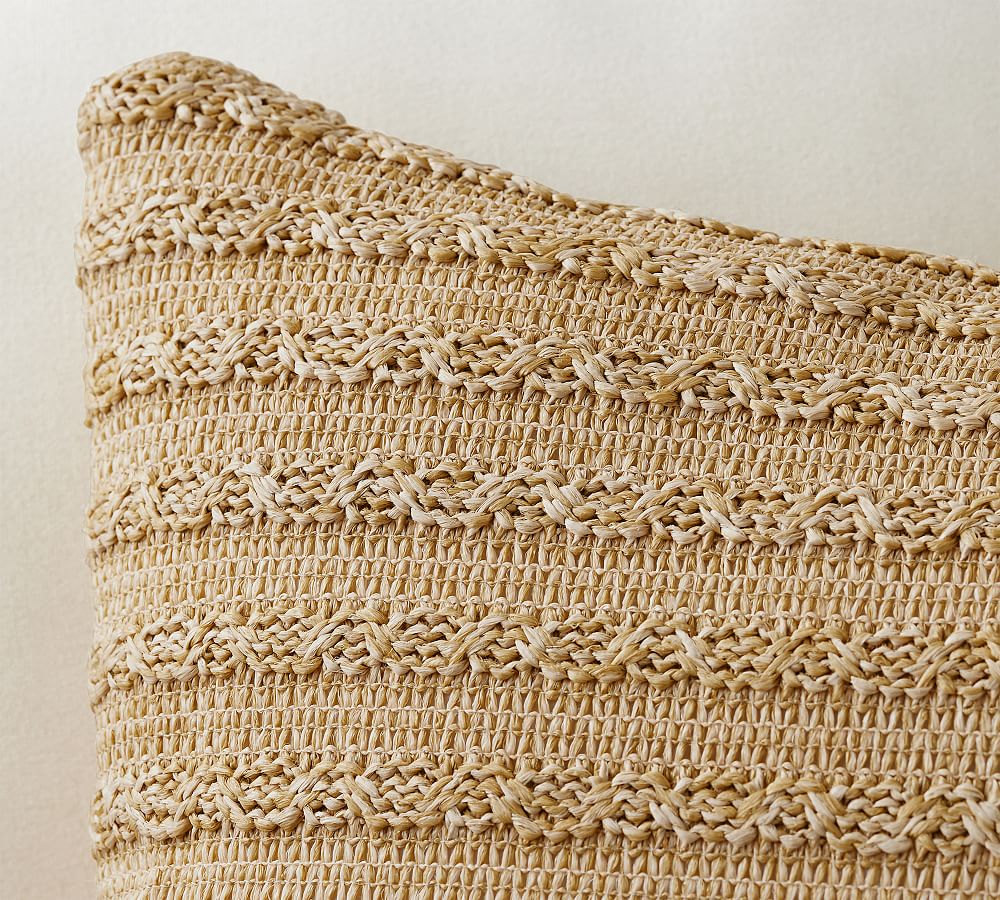 View of Massey Faux Natural Fiber Outdoor Lumbar Throw Pillow | Pottery Barn