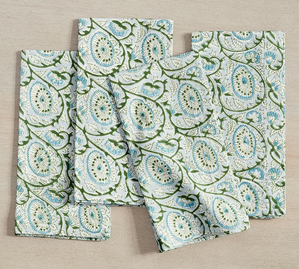 Finley Paisley Block Print Cotton Napkins Set of 4 Pottery Barn