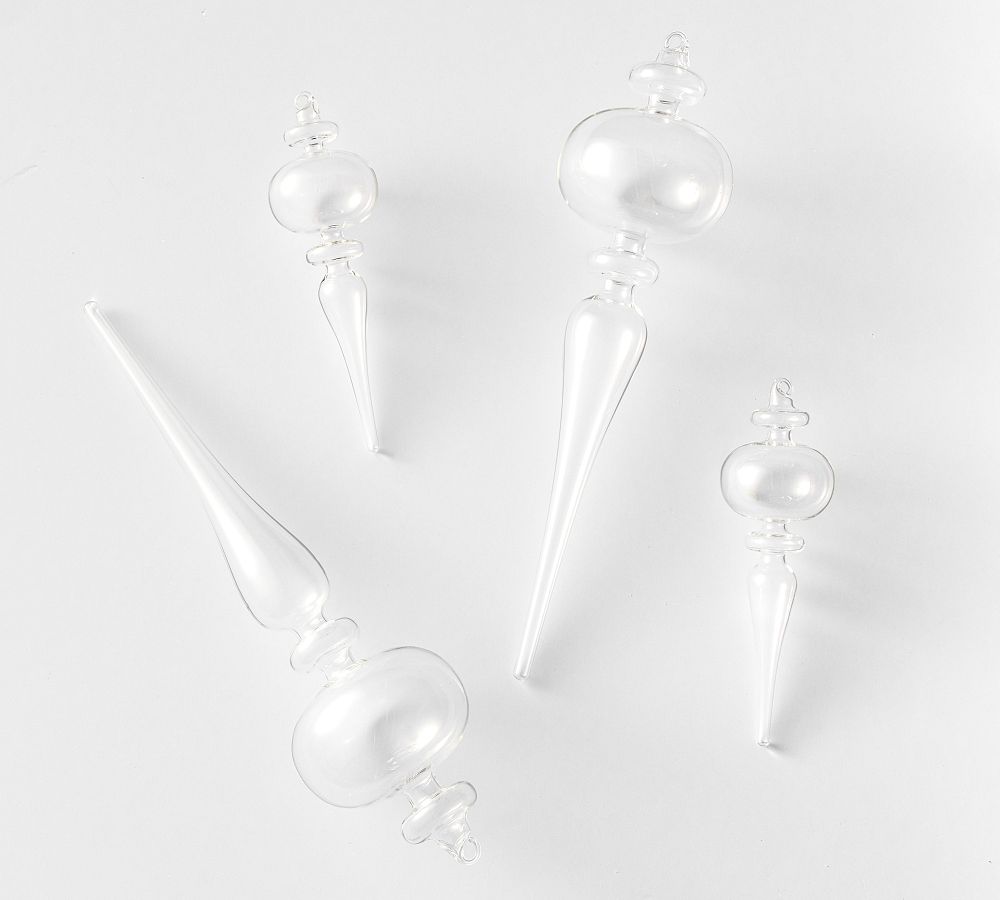 Clear Glass Finial Ornaments - Set of 4
