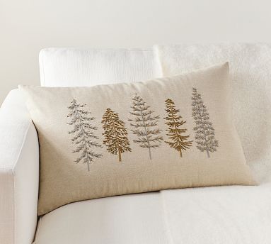 Christmas Tree Sled Embroidered Lumbar Pillow