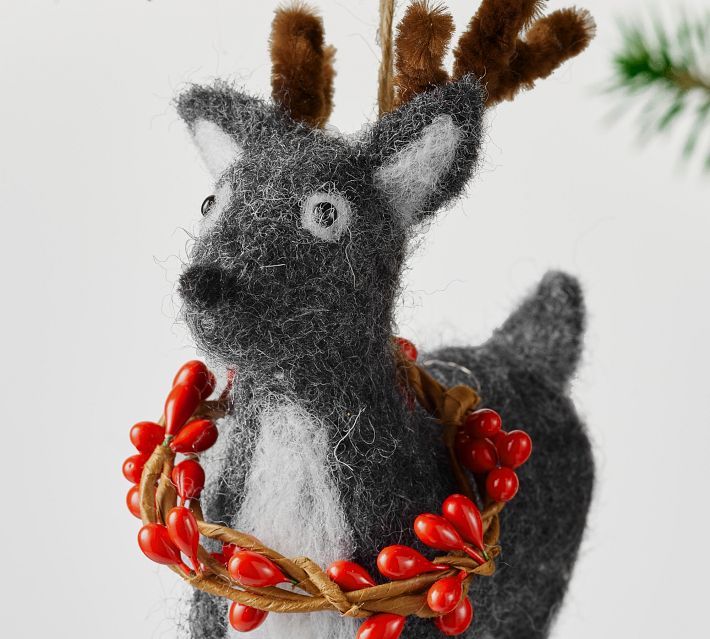 Felt Reindeer With Wreath Ornament | Pottery Barn