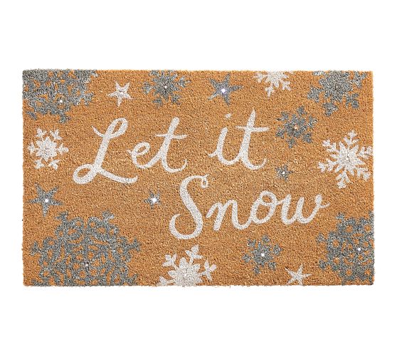 Christmas Rug, 'let It Snow' Snowflakes Black Door Mat, Indoor