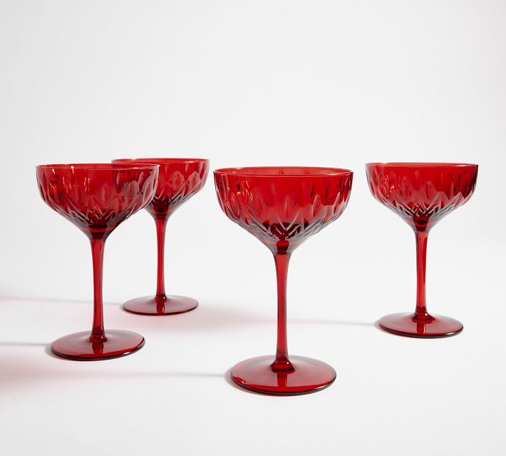 Vintage 1970s Red 8-Sided Glass Coupes, Set of 8 – 2bModern