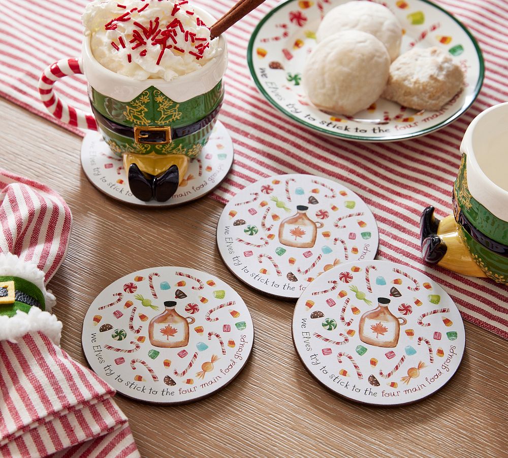 Elf Food Groups Cork Coasters Set of 4 Pottery Barn