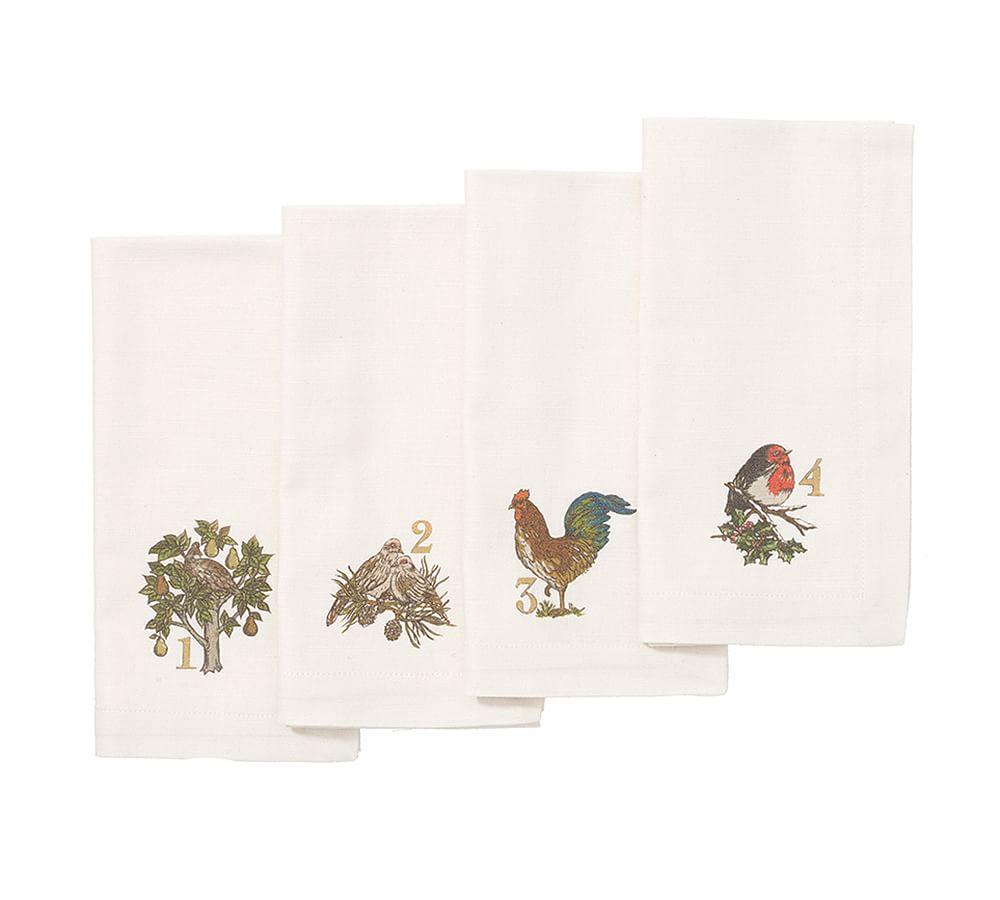 Twelve Days of Christmas Cloth Napkins - Set of 12 napkins – White