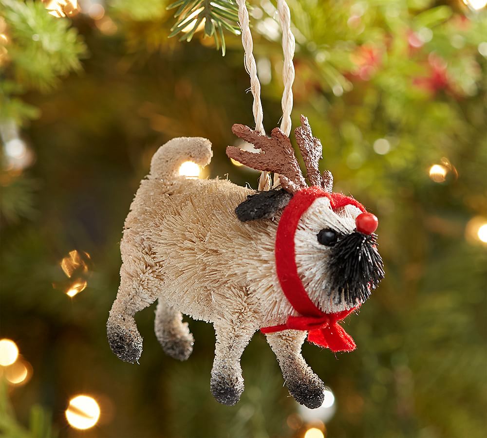 Bottle Brush Pug Christmas Ornament