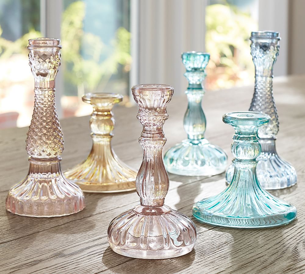 Vintage Inspired Pressed Glass Taper Holder Set of 3 Warm Candle